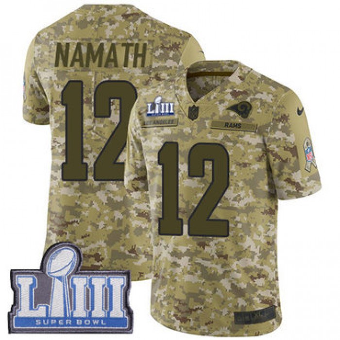 #12 Limited Joe Namath Camo Nike NFL Youth Jersey Los Angeles Rams 2018 Salute to Service Super Bowl LIII Bound