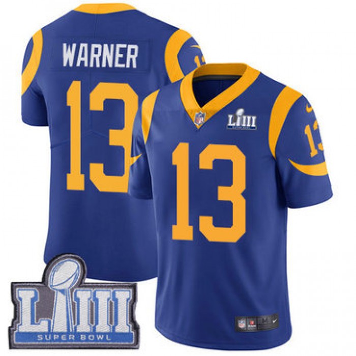 #13 Limited Kurt Warner Royal Blue Nike NFL Alternate Youth Jersey Los Angeles Rams Vapor Untouchable Super Bowl LIII Bound
