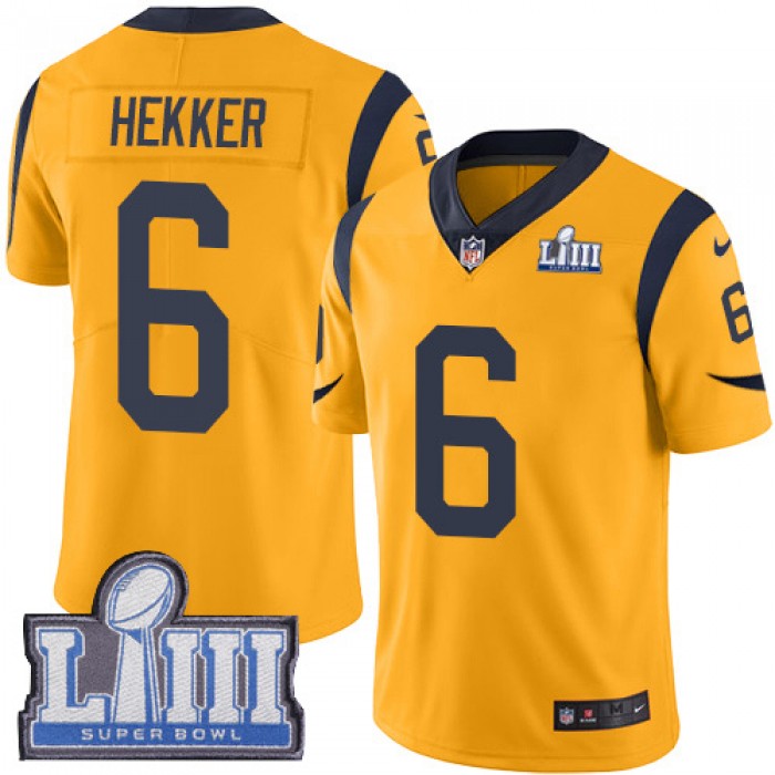 #6 Limited Johnny Hekker Gold Nike NFL Youth Jersey Los Angeles Rams Rush Vapor Untouchable Super Bowl LIII Bound