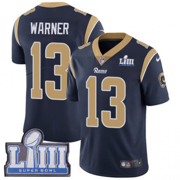 #13 Limited Kurt Warner Navy Blue Nike NFL Home Youth Jersey Los Angeles Rams Vapor Untouchable Super Bowl LIII Bound