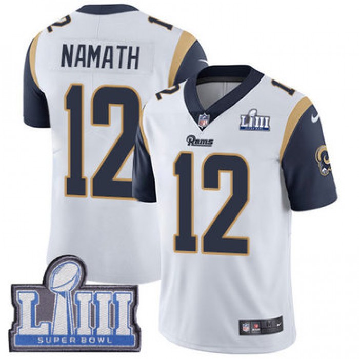 #12 Limited Joe Namath White Nike NFL Road Youth Jersey Los Angeles Rams Vapor Untouchable Super Bowl LIII Bound