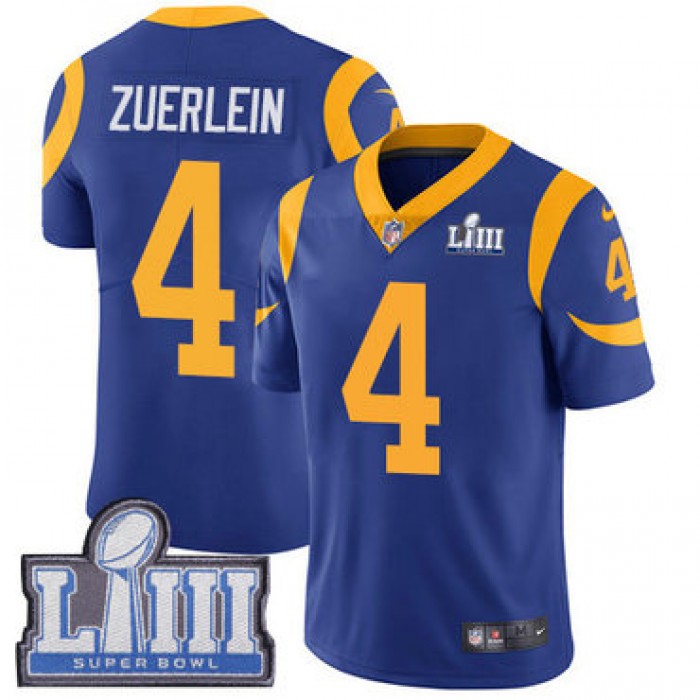 #4 Limited Greg Zuerlein Royal Blue Nike NFL Alternate Youth Jersey Los Angeles Rams Vapor Untouchable Super Bowl LIII Bound