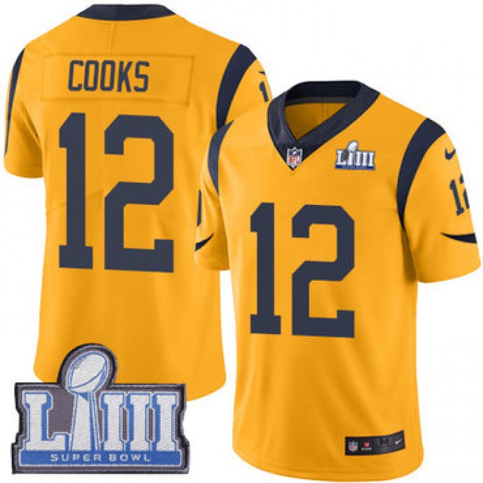 #12 Limited Brandin Cooks Gold Nike NFL Youth Jersey Los Angeles Rams Rush Vapor Untouchable Super Bowl LIII Bound