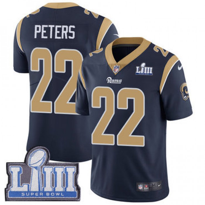 #22 Limited Marcus Peters Navy Blue Nike NFL Home Youth Jersey Los Angeles Rams Vapor Untouchable Super Bowl LIII Bound