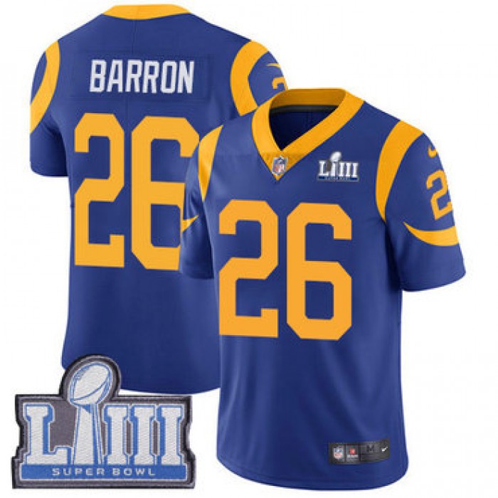 #26 Limited Mark Barron Royal Blue Nike NFL Alternate Youth Jersey Los Angeles Rams Vapor Untouchable Super Bowl LIII Bound