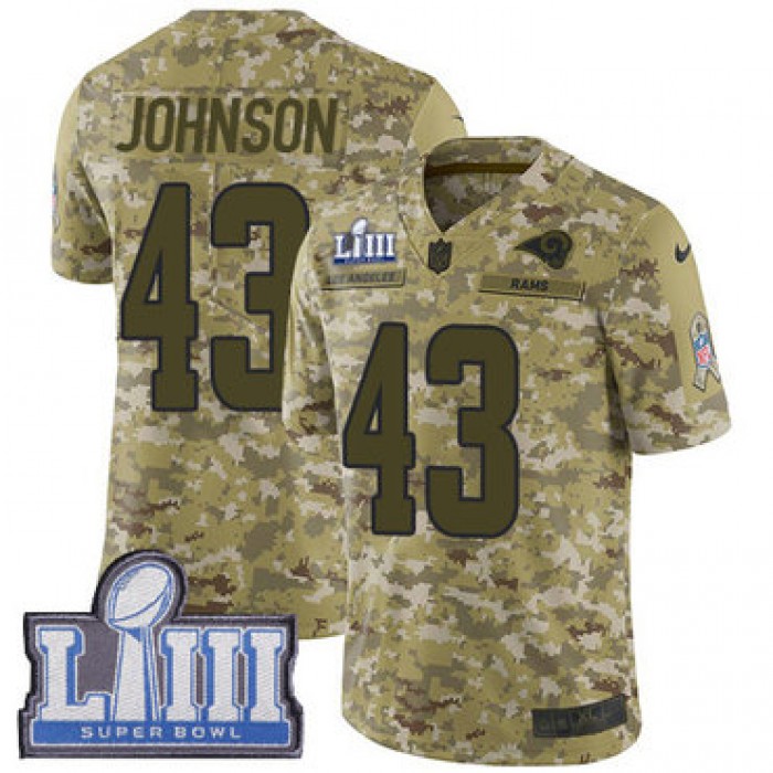 #43 Limited John Johnson Camo Nike NFL Youth Jersey Los Angeles Rams 2018 Salute to Service Super Bowl LIII Bound