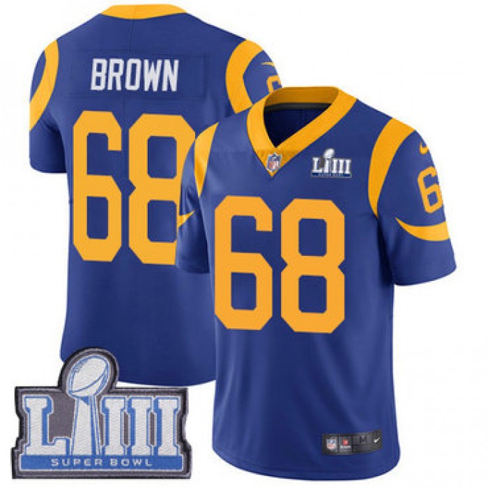 Youth Los Angeles Rams #68 Jamon Brown Royal Blue Nike NFL Alternate Vapor Untouchable Super Bowl LIII Bound Limited Jersey