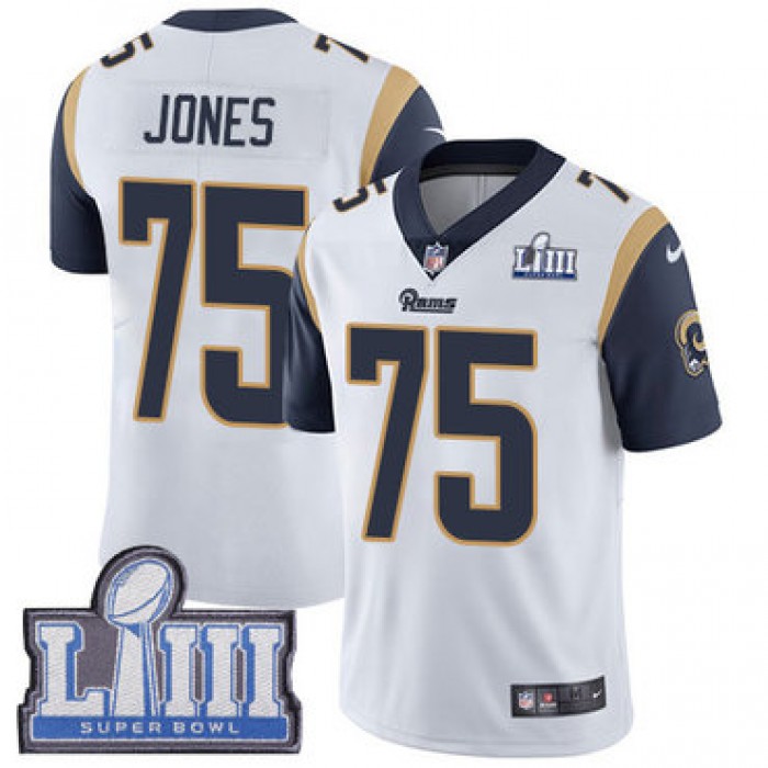 Youth Los Angeles Rams #75 Deacon Jones White Nike NFL Road Vapor Untouchable Super Bowl LIII Bound Limited Jersey