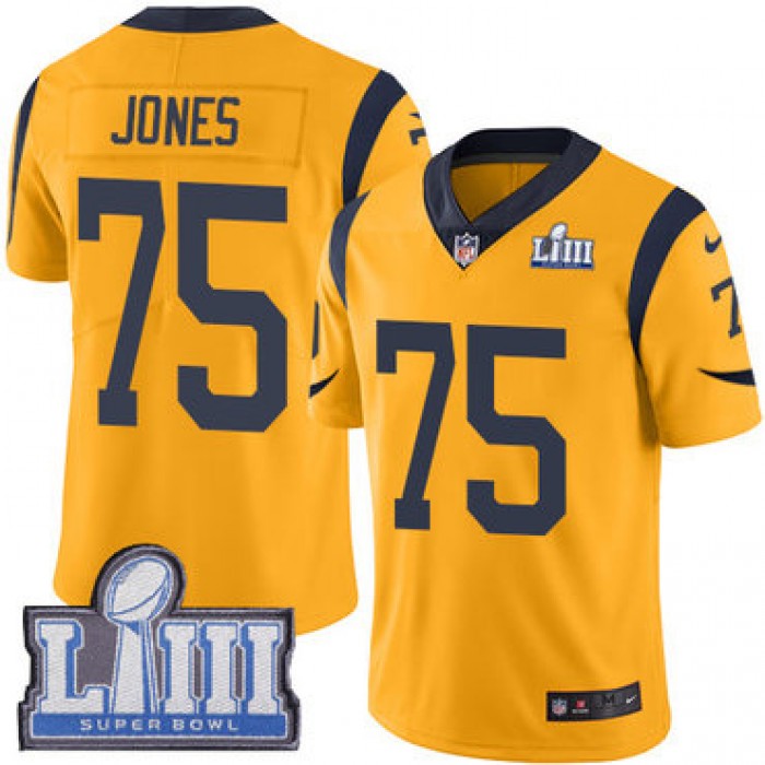 Youth Los Angeles Rams #75 Deacon Jones Gold Nike NFL Rush Vapor Untouchable Super Bowl LIII Bound Limited Jersey