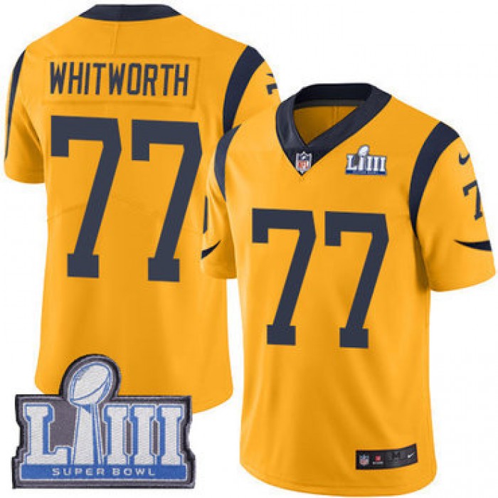 Youth Los Angeles Rams #77 Andrew Whitworth Gold Nike NFL Rush Vapor Untouchable Super Bowl LIII Bound Limited Jersey