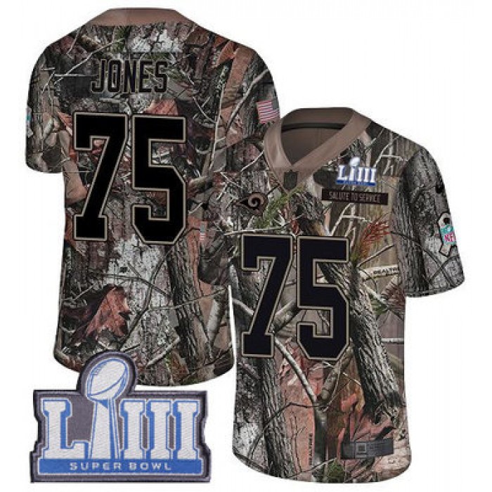 #75 Limited Deacon Jones Camo Nike NFL Youth Jersey Los Angeles Rams Rush Realtree Super Bowl LIII Bound