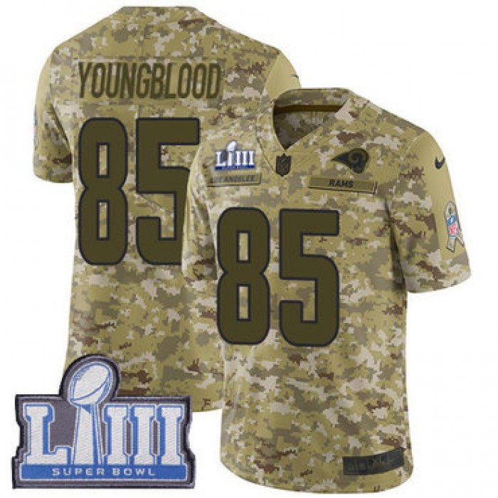 Youth Los Angeles Rams #85 Limited Jack Youngblood Camo Nike NFL 2018 Salute to Service Super Bowl LIII Bound Limited Jersey