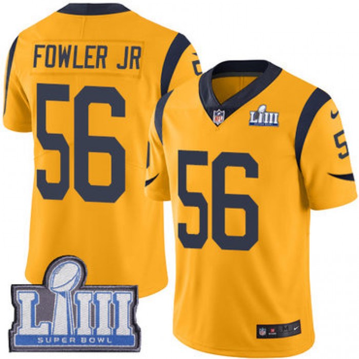 Youth Los Angeles Rams #56 Limited Dante Fowler Jr Gold Nike NFL Rush Vapor Untouchable Super Bowl LIII Bound Limited Jersey