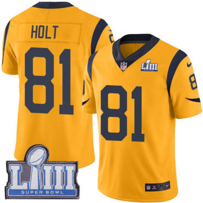 Youth Los Angeles Rams #81 Torry Holt Gold Nike NFL Rush Vapor Untouchable Super Bowl LIII Bound Limited Jersey