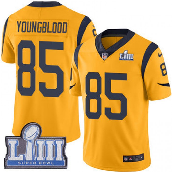 Youth Los Angeles Rams #85 Limited Jack Youngblood Gold Nike NFL Rush Vapor Untouchable Super Bowl LIII Bound Limited Jersey