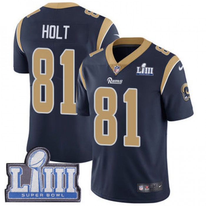 Youth Los Angeles Rams #81 Limited Torry Holt Navy Blue Nike NFL Home Vapor Untouchable Super Bowl LIII Bound Limited Jersey