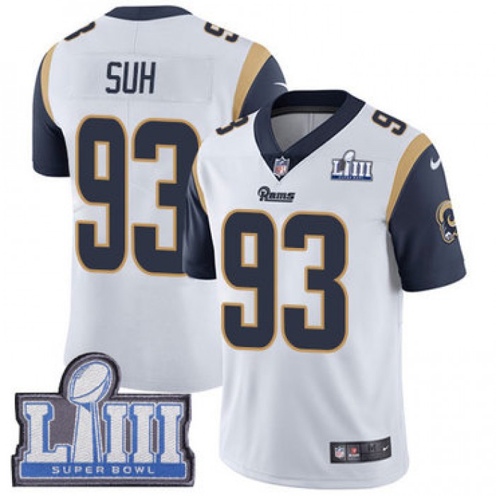 #93 Limited Ndamukong Suh White Nike NFL Road Men's Jersey Los Angeles Rams Vapor Untouchable Super Bowl LIII Bound