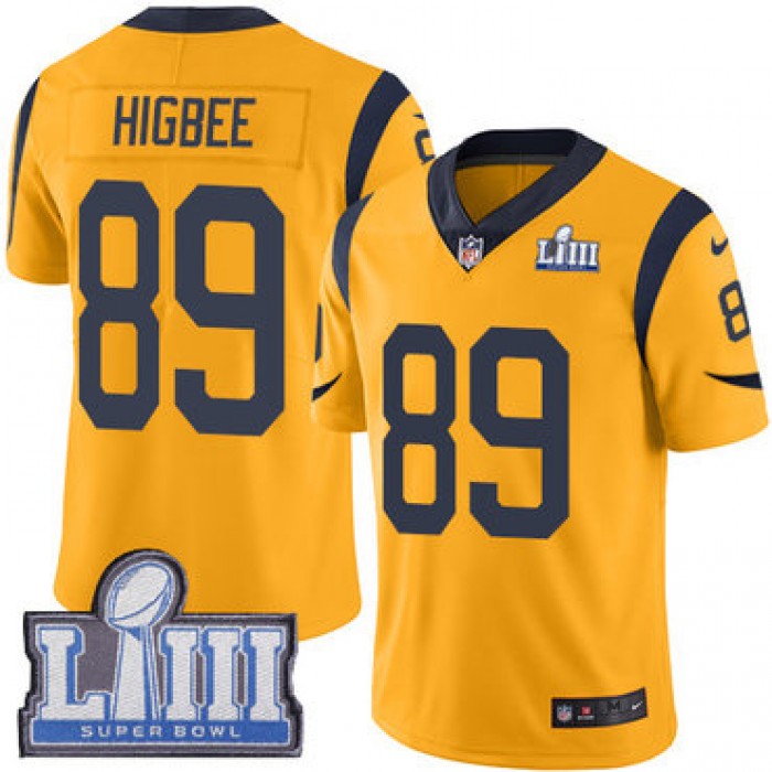 #89 Limited Tyler Higbee Gold Nike NFL Men's Jersey Los Angeles Rams Rush Vapor Untouchable Super Bowl LIII Bound