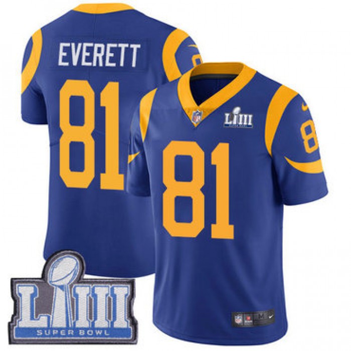 #81 Limited Gerald Everett Royal Blue Nike NFL Alternate Men's Jersey Los Angeles Rams Vapor Untouchable Super Bowl LIII Bound