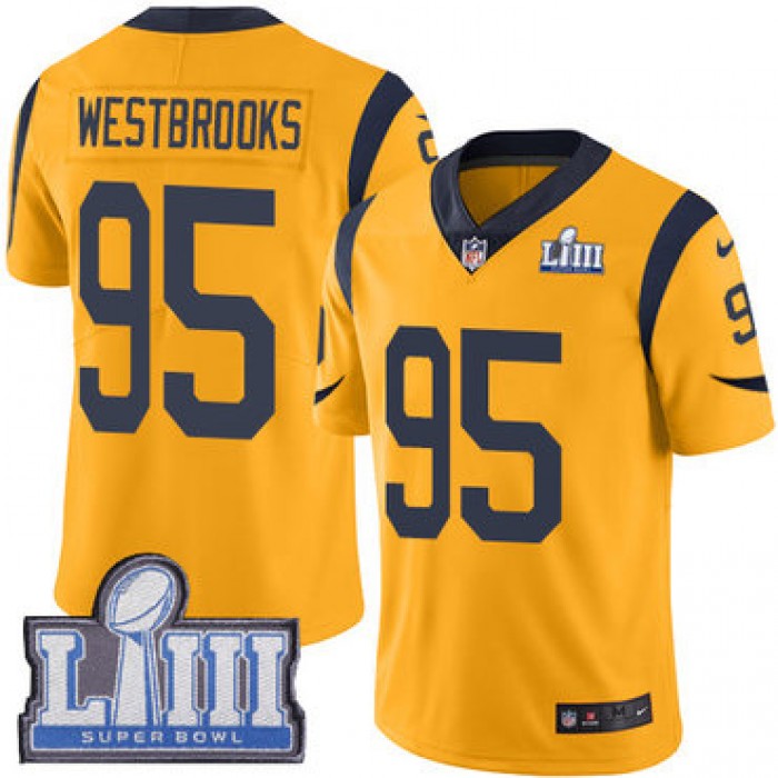 #95 Limited Ethan Westbrooks Gold Nike NFL Men's Jersey Los Angeles Rams Rush Vapor Untouchable Super Bowl LIII Bound