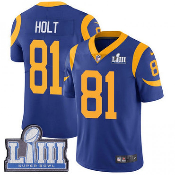 #81 Limited Torry Holt Royal Blue Nike NFL Alternate Men's Jersey Los Angeles Rams Vapor Untouchable Super Bowl LIII Bound