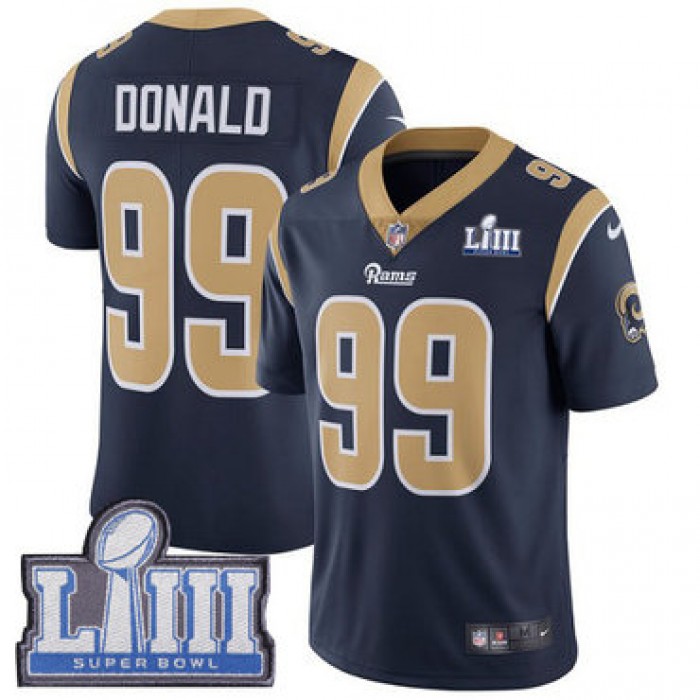 #99 Limited Aaron Donald Navy Blue Nike NFL Home Men's Jersey Los Angeles Rams Vapor Untouchable Super Bowl LIII Bound