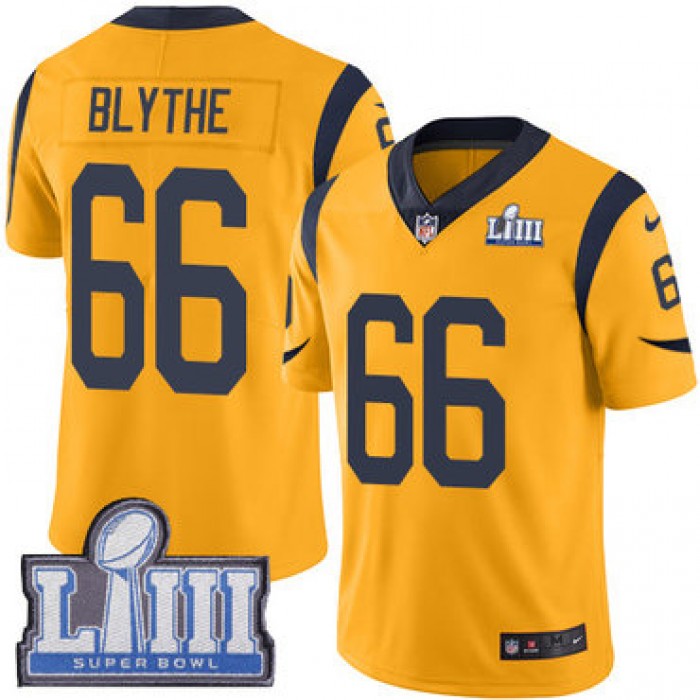 #66 Limited Austin Blythe Gold Nike NFL Men's Jersey Los Angeles Rams Rush Vapor Untouchable Super Bowl LIII Bound