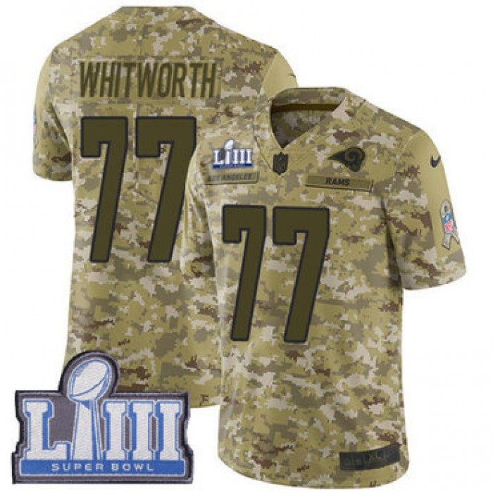#77 Limited Andrew Whitworth Camo Nike NFL Men's Jersey Los Angeles Rams 2018 Salute to Service Super Bowl LIII Bound