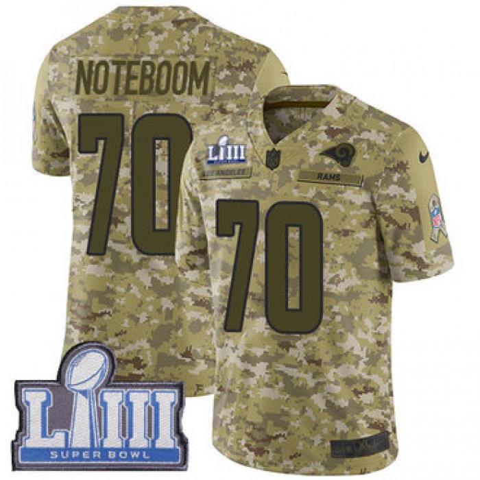 #70 Limited Joseph Noteboom Camo Nike NFL Men's Jersey Los Angeles Rams 2018 Salute to Service Super Bowl LIII Bound