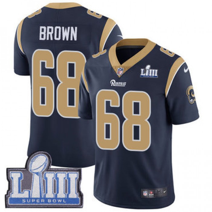 #68 Limited Jamon Brown Navy Blue Nike NFL Home Men's Jersey Los Angeles Rams Vapor Untouchable Super Bowl LIII Bound