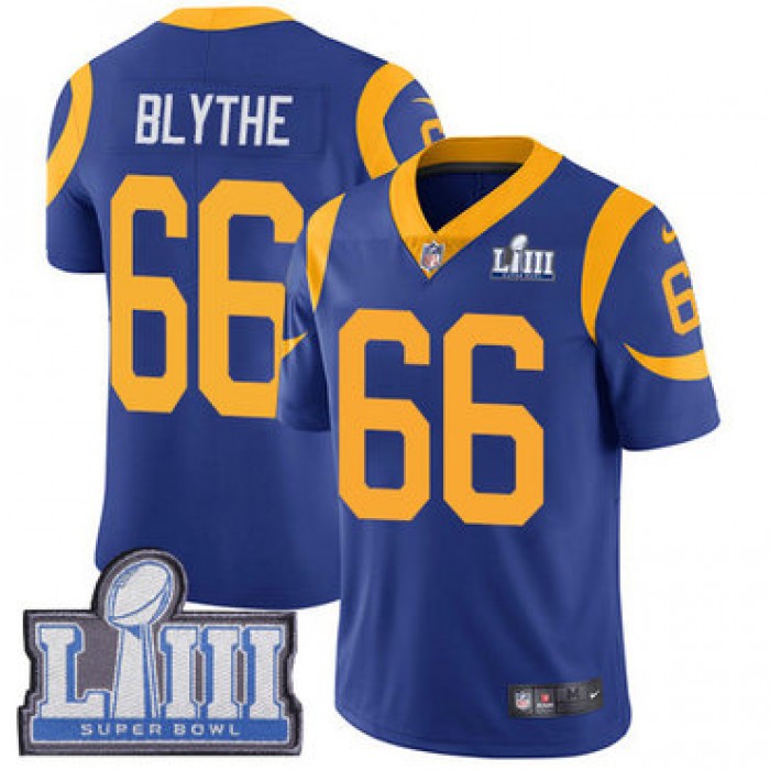 #66 Limited Austin Blythe Royal Blue Nike NFL Alternate Men's Jersey Los Angeles Rams Vapor Untouchable Super Bowl LIII Bound