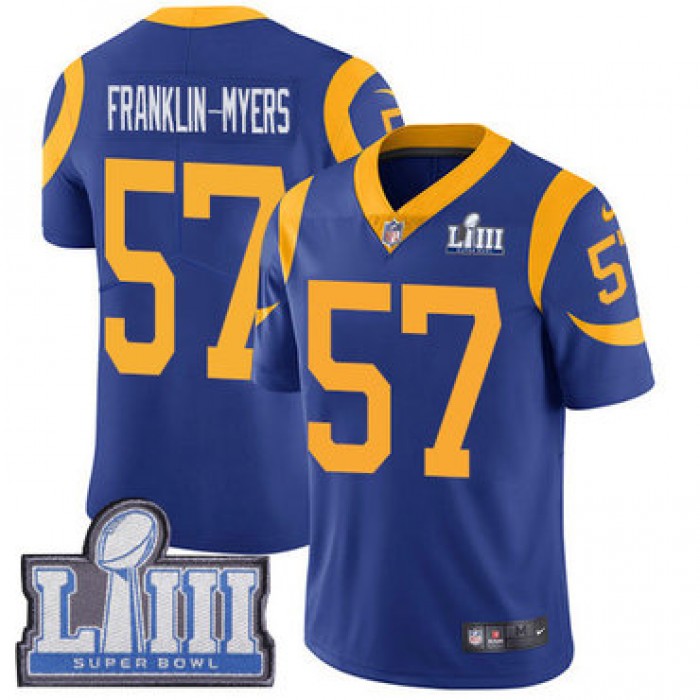 #57 Limited John Franklin-Myers Royal Blue Nike NFL Alternate Men's Jersey Los Angeles Rams Vapor Untouchable Super Bowl LIII Bound