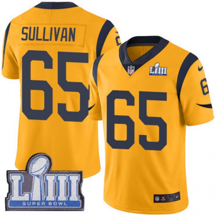 #65 Limited John Sullivan Gold Nike NFL Men's Jersey Los Angeles Rams Rush Vapor Untouchable Super Bowl LIII Bound