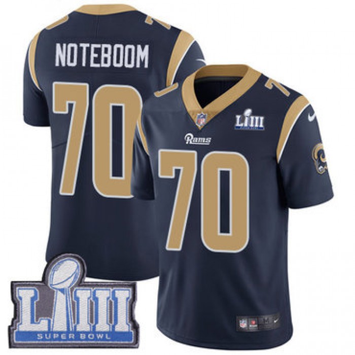 #70 Limited Joseph Noteboom Navy Blue Nike NFL Home Men's Jersey Los Angeles Rams Vapor Untouchable Super Bowl LIII Bound
