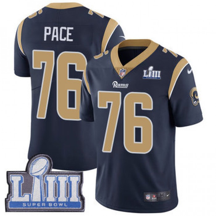 #76 Limited Orlando Pace Navy Blue Nike NFL Home Men's Jersey Los Angeles Rams Vapor Untouchable Super Bowl LIII Bound