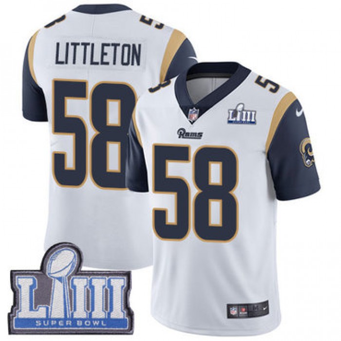 #58 Limited Cory Littleton White Nike NFL Road Men's Jersey Los Angeles Rams Vapor Untouchable Super Bowl LIII Bound