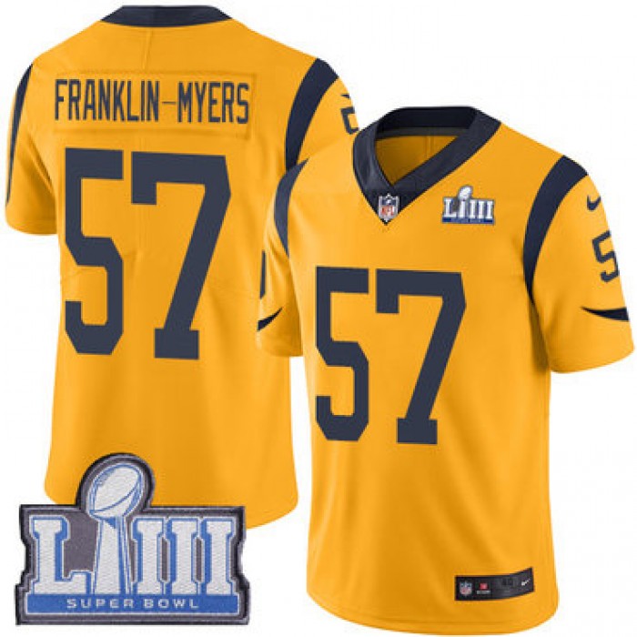 #57 Limited John Franklin-Myers Gold Nike NFL Men's Jersey Los Angeles Rams Rush Vapor Untouchable Super Bowl LIII Bound