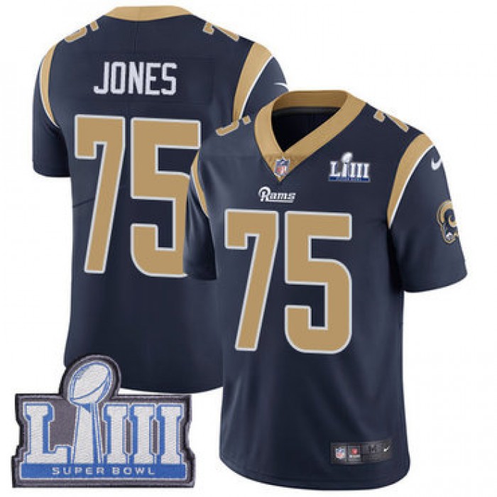 #75 Limited Deacon Jones Navy Blue Nike NFL Home Men's Jersey Los Angeles Rams Vapor Untouchable Super Bowl LIII Bound