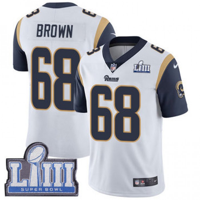 #68 Limited Jamon Brown White Nike NFL Road Men's Jersey Los Angeles Rams Vapor Untouchable Super Bowl LIII Bound