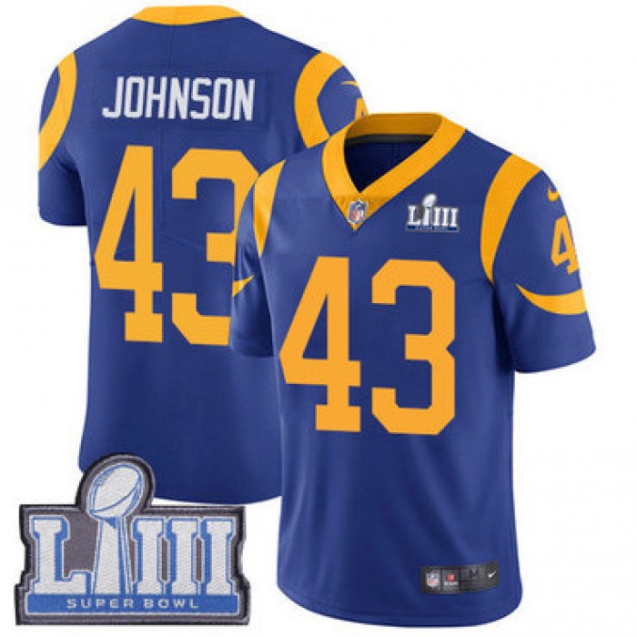 #43 Limited John Johnson Royal Blue Nike NFL Alternate Men's Jersey Los Angeles Rams Vapor Untouchable Super Bowl LIII Bound