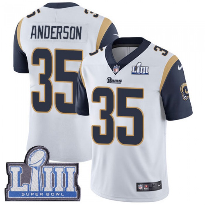 #35 Limited C.J. Anderson White Nike NFL Road Men's Jersey Los Angeles Rams Vapor Untouchable Super Bowl LIII Bound