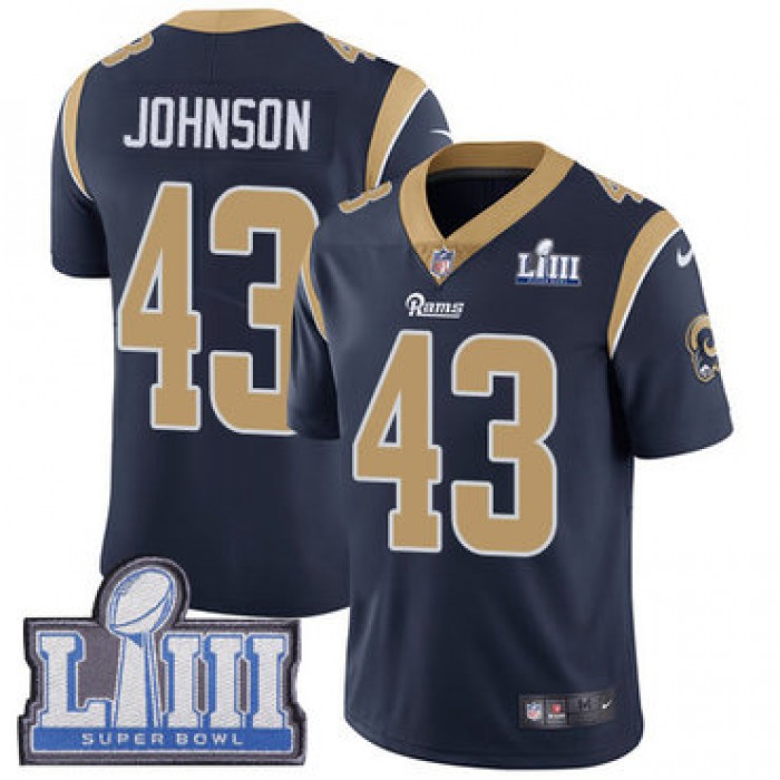 #43 Limited John Johnson Navy Blue Nike NFL Home Men's Jersey Los Angeles Rams Vapor Untouchable Super Bowl LIII Bound