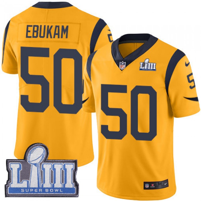 #50 Limited Samson Ebukam Gold Nike NFL Men's Jersey Los Angeles Rams Rush Vapor Untouchable Super Bowl LIII Bound