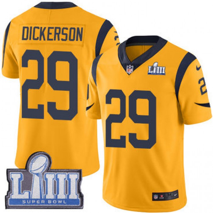 #29 Limited Eric Dickerson Gold Nike NFL Men's Jersey Los Angeles Rams Rush Vapor Untouchable Super Bowl LIII Bound