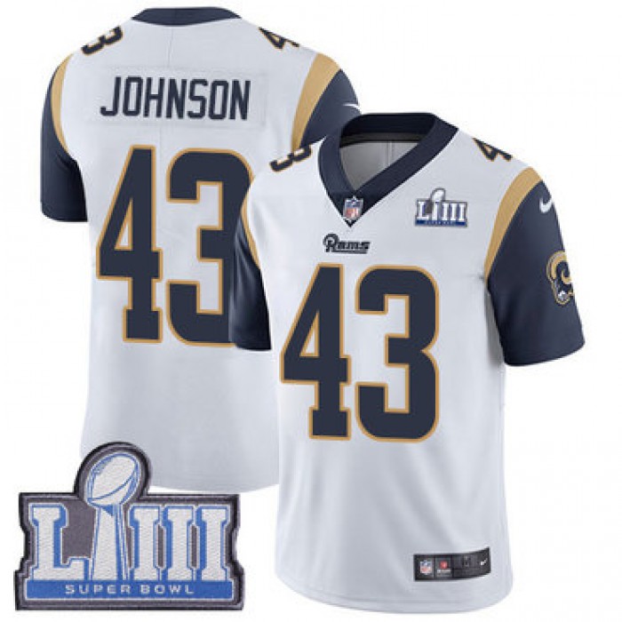 #43 Limited John Johnson White Nike NFL Road Men's Jersey Los Angeles Rams Vapor Untouchable Super Bowl LIII Bound