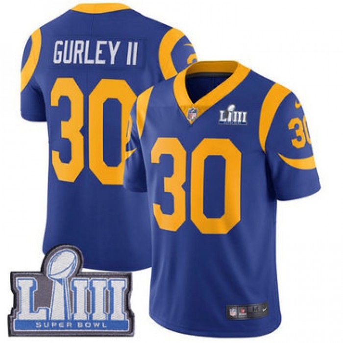 #30 Limited Todd Gurley Royal Blue Nike NFL Alternate Men's Jersey Los Angeles Rams Vapor Untouchable Super Bowl LIII Bound