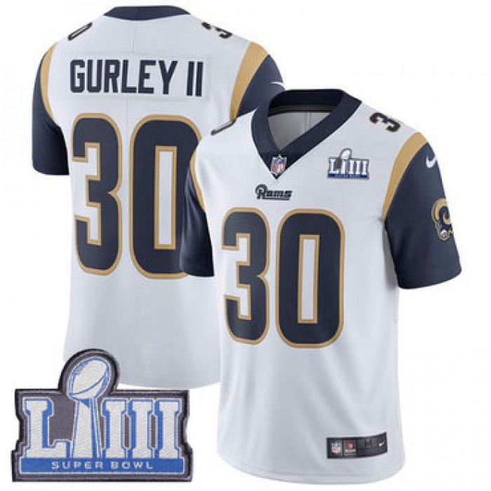 #30 Limited Todd Gurley White Nike NFL Road Men's Jersey Los Angeles Rams Vapor Untouchable Super Bowl LIII Bound