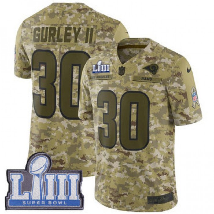 #30 Limited Todd Gurley Camo Nike NFL Men's Jersey Los Angeles Rams 2018 Salute to Service Super Bowl LIII Bound