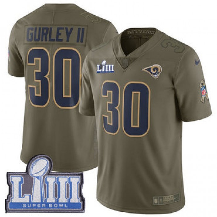 #30 Limited Todd Gurley Olive Nike NFL Men's Jersey Los Angeles Rams 2017 Salute to Service Super Bowl LIII Bound