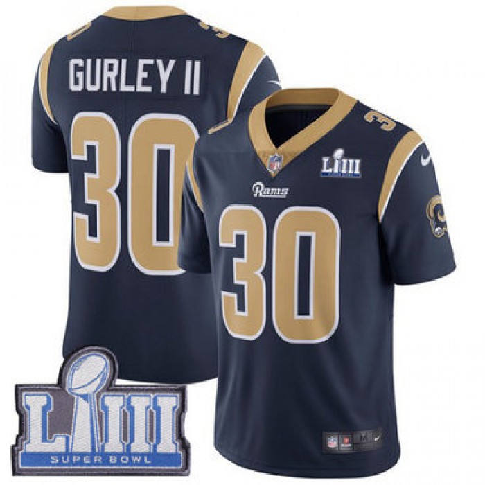 Men's Los Angeles Rams #30 Todd Gurley Navy Blue Nike NFL Home Vapor Untouchable Super Bowl LIII Bound Limited  Jersey